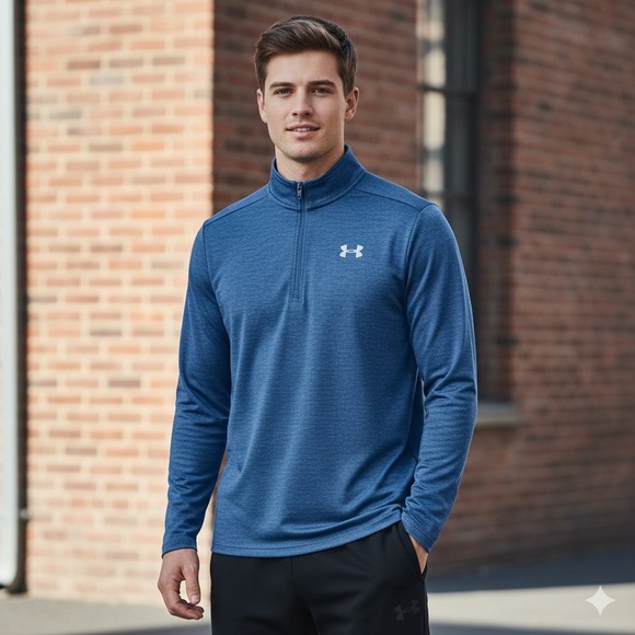 Under Armour Other - Under Armour Mens Size Large 1/2 Zip Blue Heather HeatGear Pullover Tech 2.0